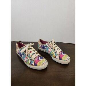 Coach Sneakers Low Top Canvas Colorful Pattern Casual Shoes Size 7.5‎